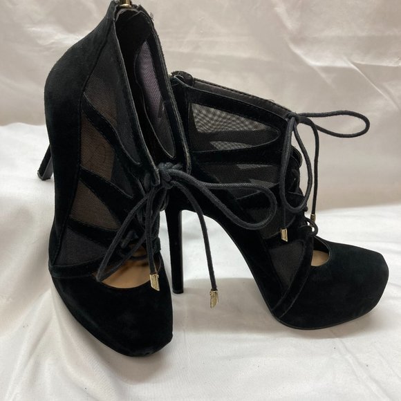 Jessica Simpson High Heel Platform Lace Up Ankle Boots Shoeties Size 6 Black - Picture 4 of 5